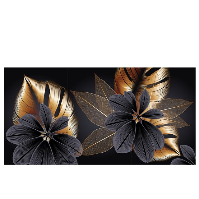 Nordic Black Gold Plant Leaf Canvas Poster